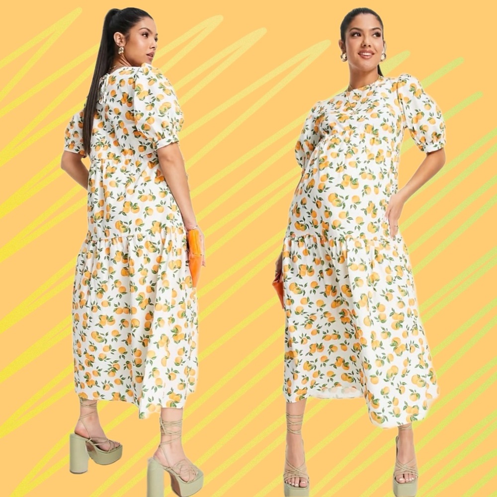 nobody’s child maternity • rochelle orange print dress in cream uk 12 / us 8